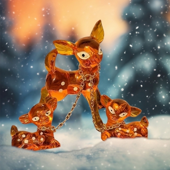 Vintage 3 Bambi Acrylic Figurines  Orange Artoff 60 or 70s Retro Mid Century - Picture 1 of 12